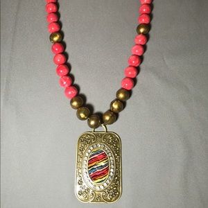 Handmade boho style. Pink necklace & large pendant